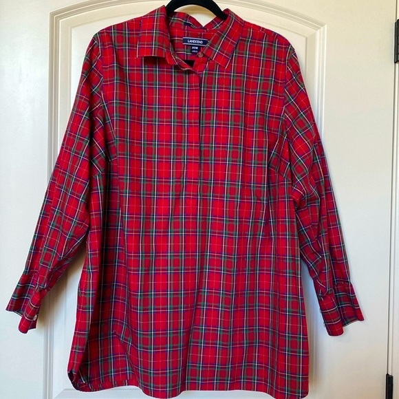 Lands' End Plaid Tunic Blouse Women’s 20W Red Green Blue Festive cottage Core - Picture 1 of 11